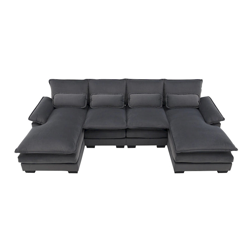 Canapé sectionnel convertible en U modulaire 6 places, rembourré et moderne