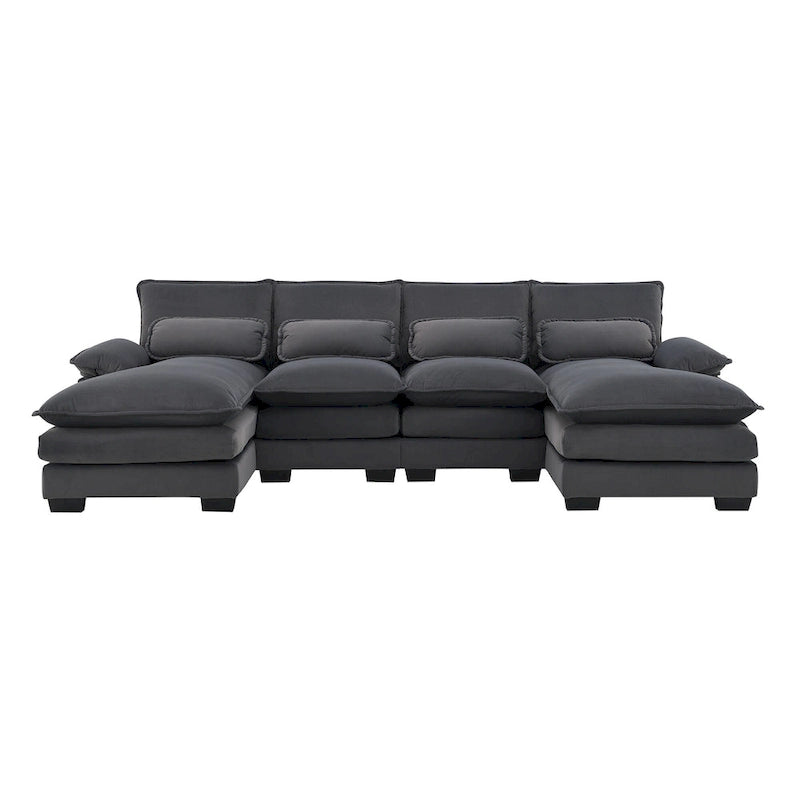Canapé sectionnel convertible en U modulaire 6 places, rembourré et moderne