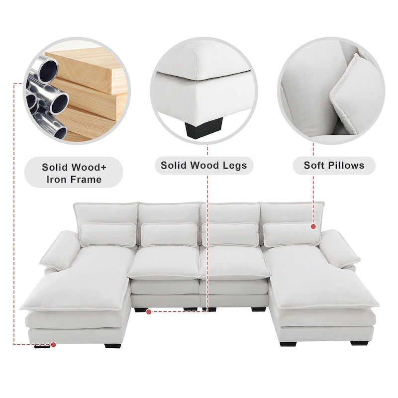 Canapé sectionnel convertible en U modulaire 6 places, rembourré et moderne