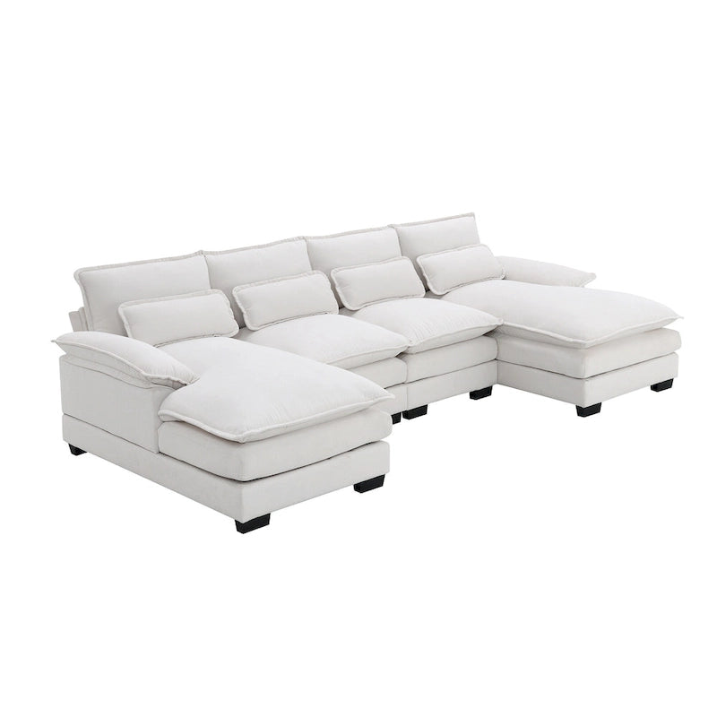 Canapé sectionnel convertible en U modulaire 6 places, rembourré et moderne
