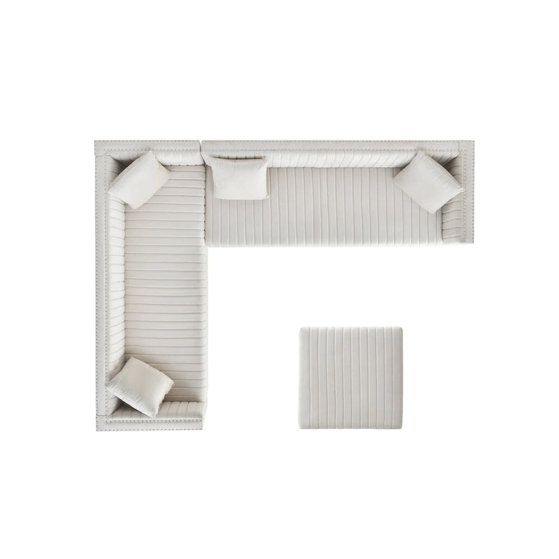 Canapé d'angle en velours capitonné beige