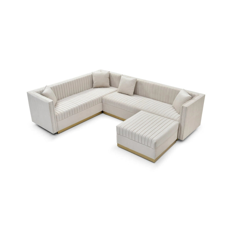 Canapé d'angle en velours capitonné beige