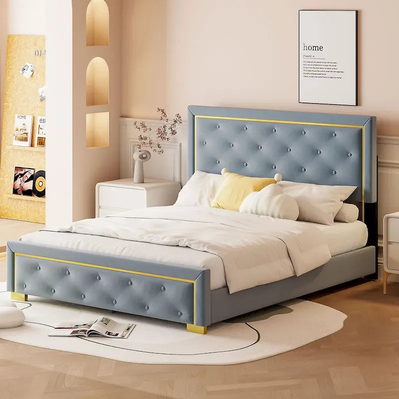 Lit plateforme rembourré Queen size