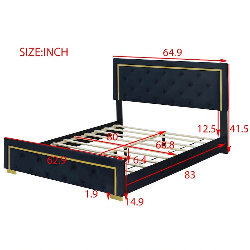 Lit plateforme rembourré Queen size