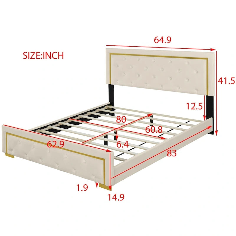 Lit plateforme rembourré Queen size