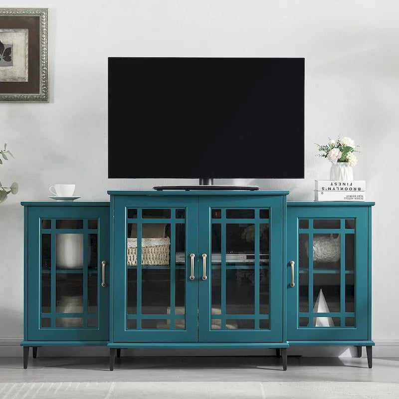 Meuble TV bleu-vert de 62 pouces