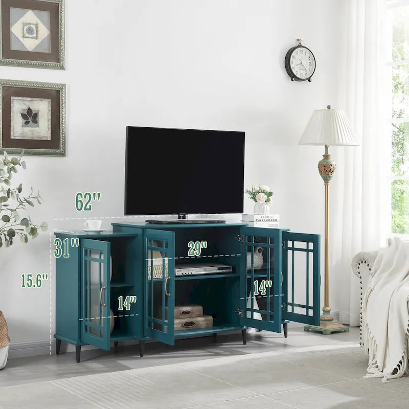 Meuble TV bleu-vert de 62 pouces