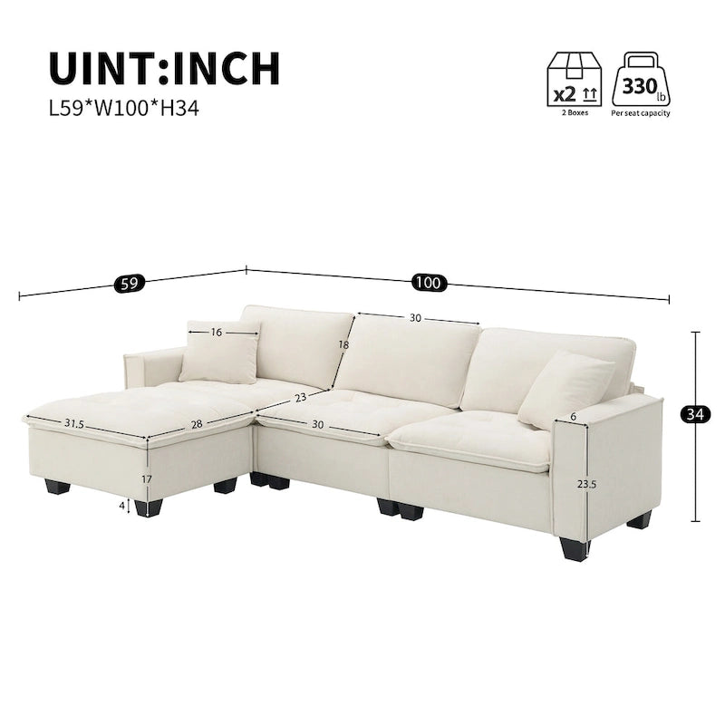 Canapé d'angle convertible quatre places en L