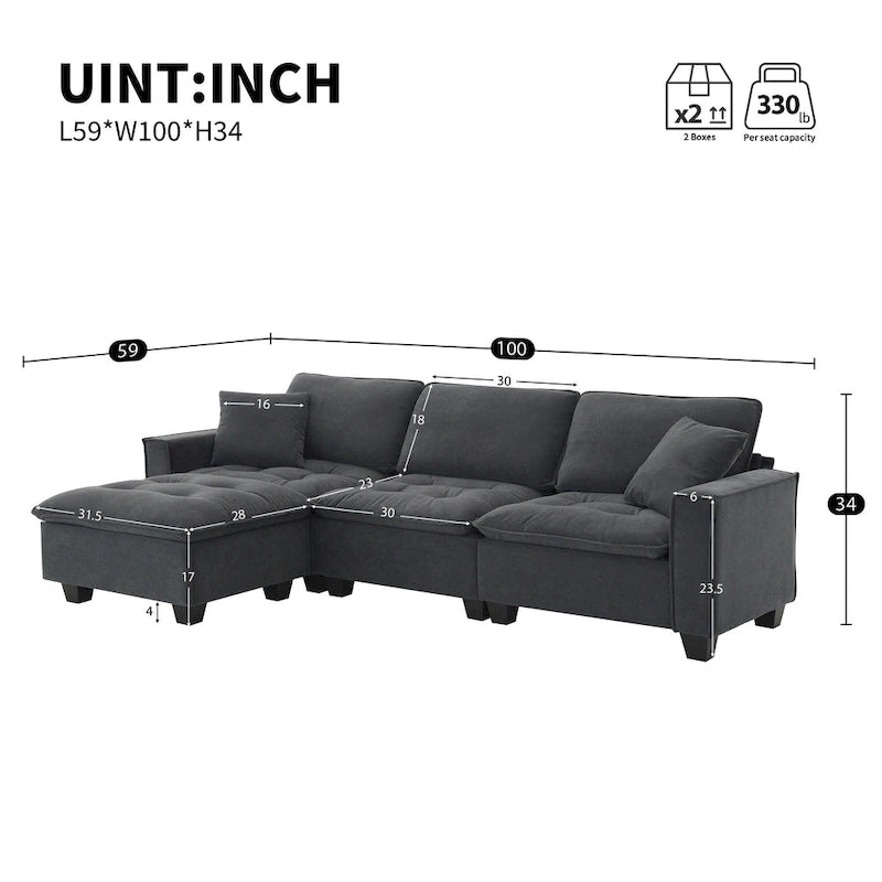 Canapé d'angle convertible quatre places en L