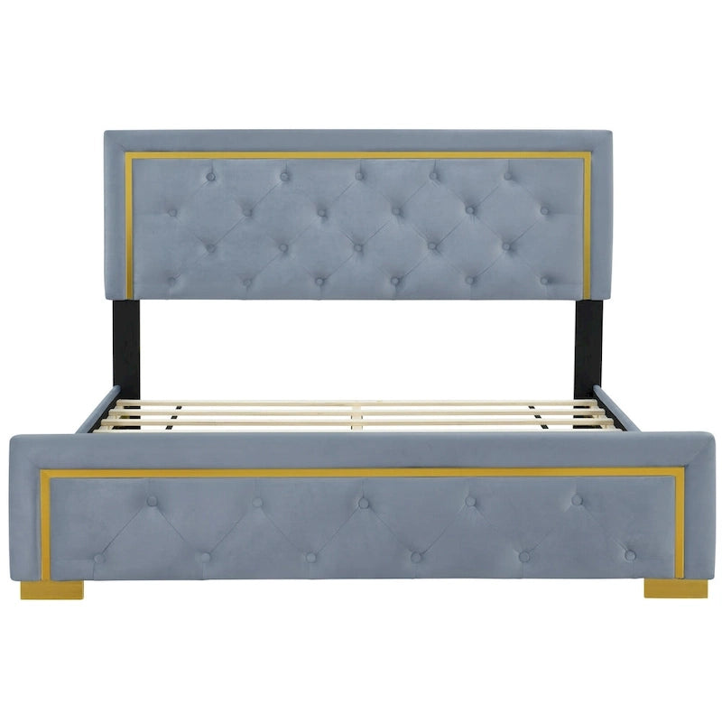 Lit plateforme tapissé gris grand lit