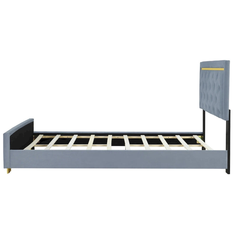 Lit plateforme tapissé gris grand lit
