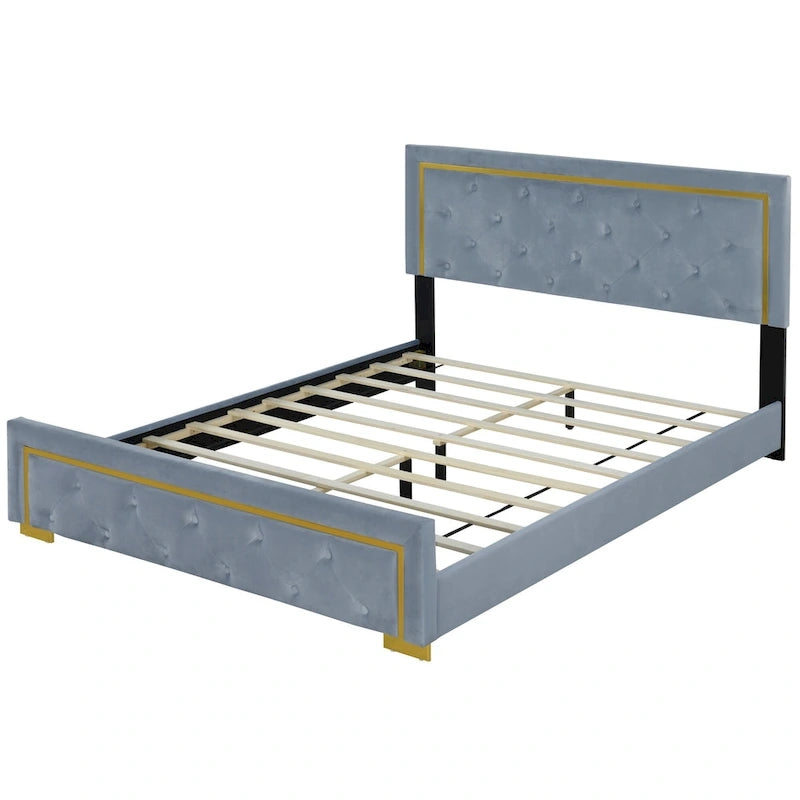 Lit plateforme tapissé gris grand lit