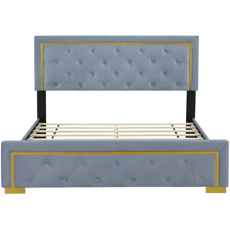Lit plateforme tapissé gris grand lit
