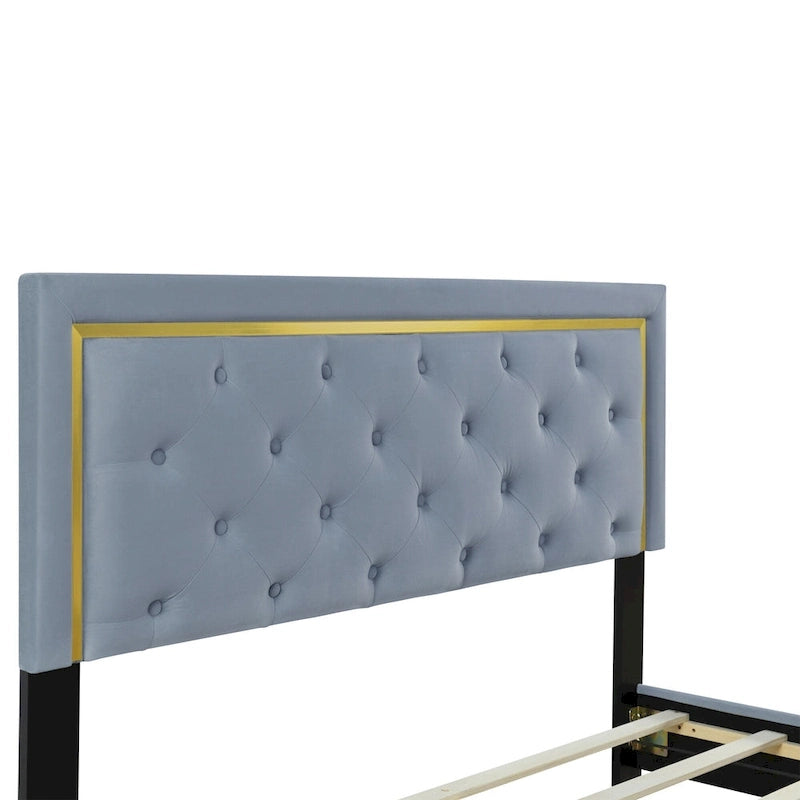 Lit plateforme tapissé gris grand lit