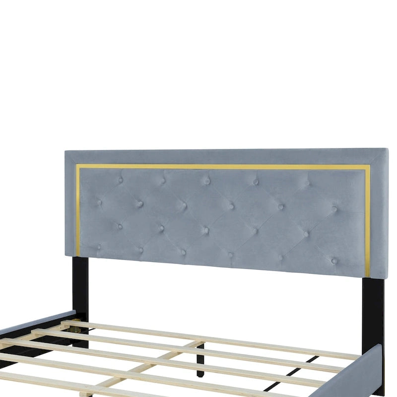 Lit plateforme tapissé gris grand lit