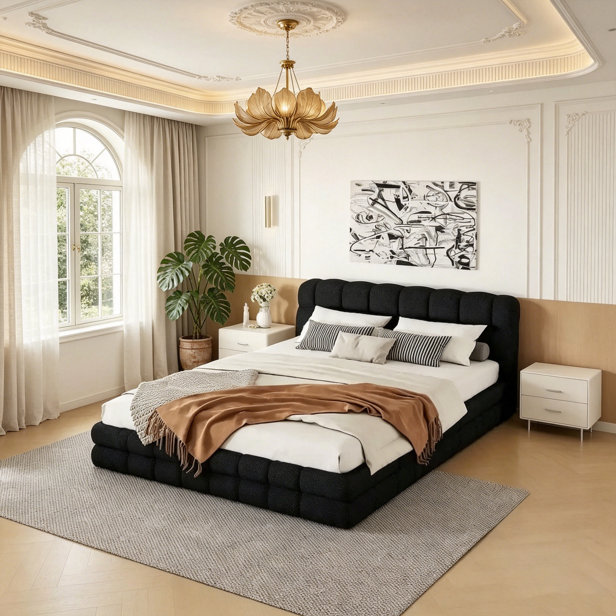 Lit double rembourré pour chambre à coucher