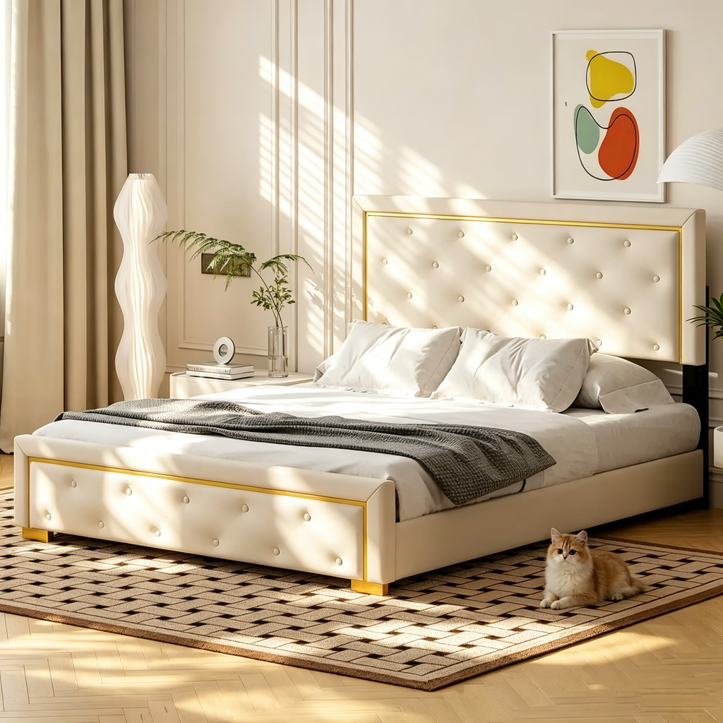 Lit plateforme rembourré Queen size