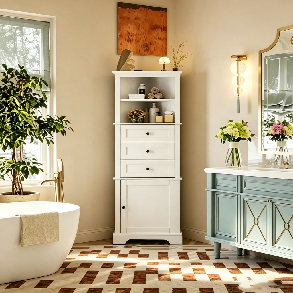 Meuble haut d'angle triangulaire pour salle de bain
