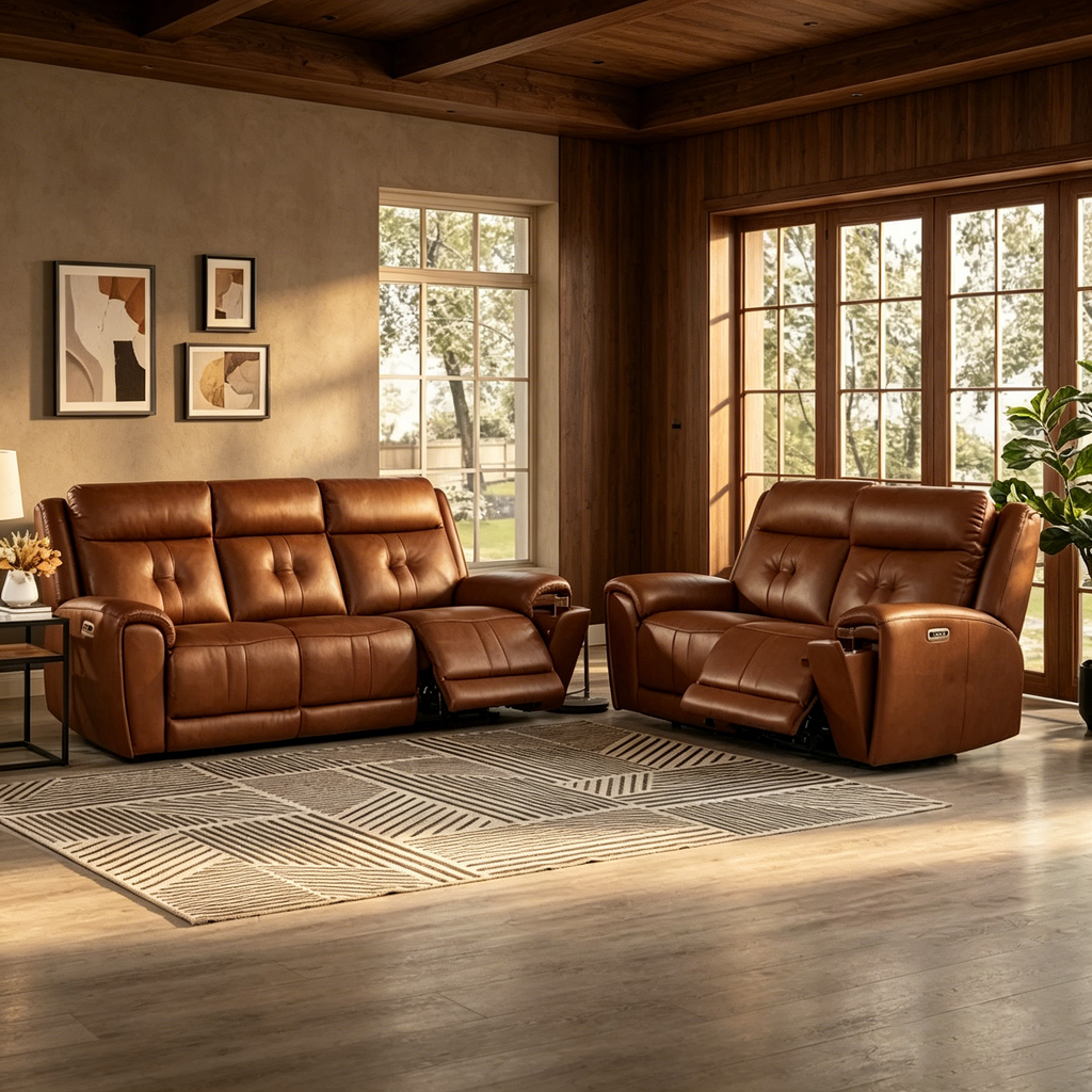 Electric reclining leather sofa