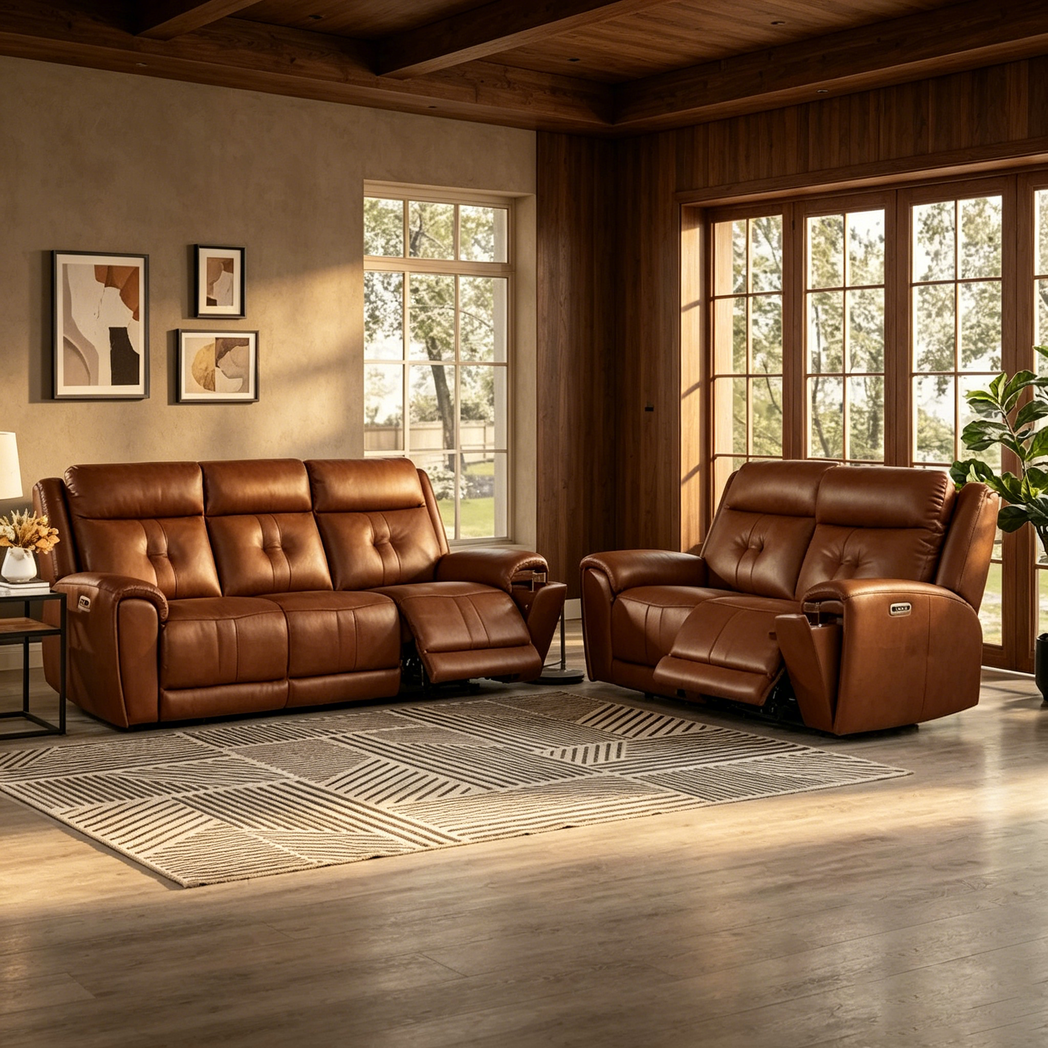 Electric reclining leather sofa