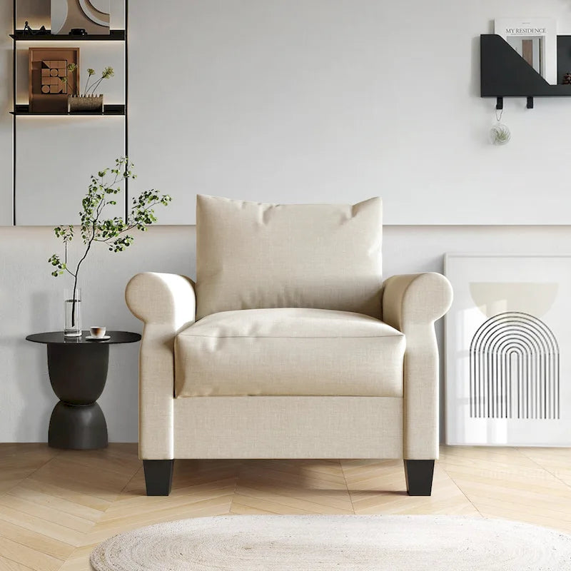 Fauteuil classique rembourré en lin