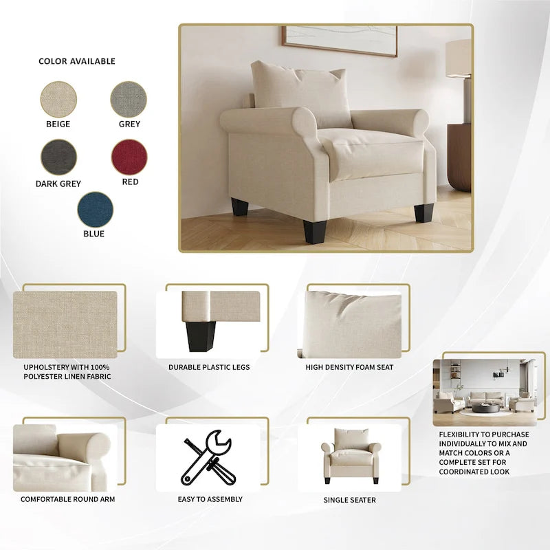 Fauteuil classique rembourré en lin