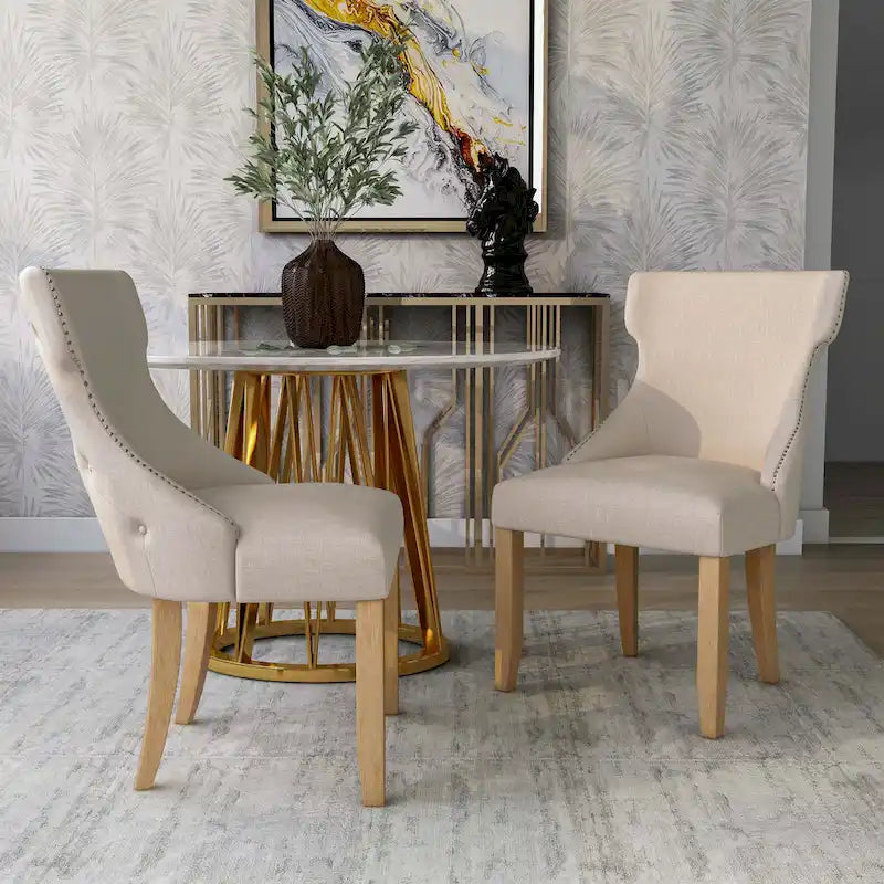 Fauteuil deux places à oreilles capitonné en bois