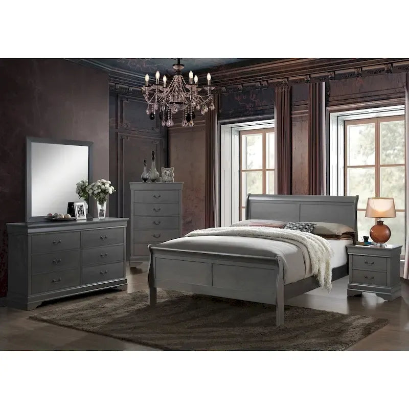 Lit traîneau contemporain Mayday en bois massif gris de Furniture of America
