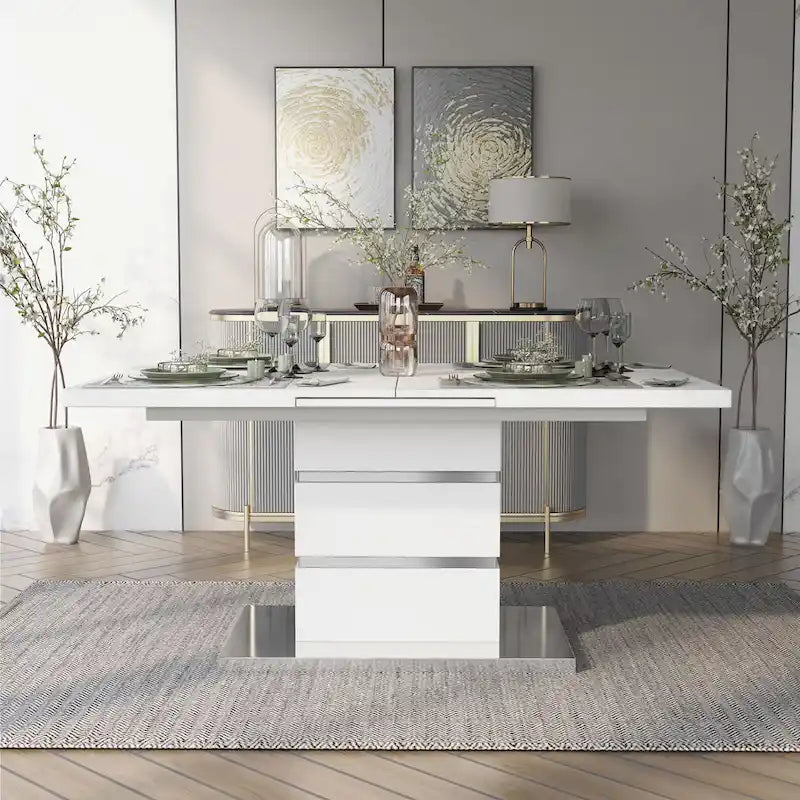 Table de salle à manger extensible en bois blanc