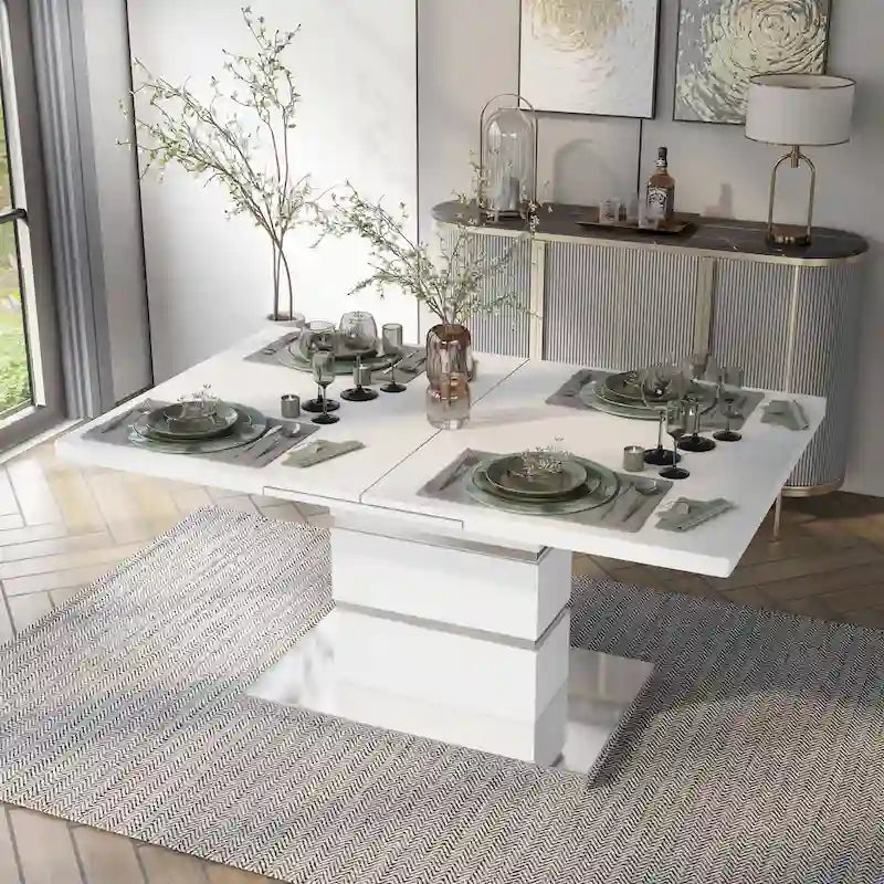 Table de salle à manger extensible en bois blanc