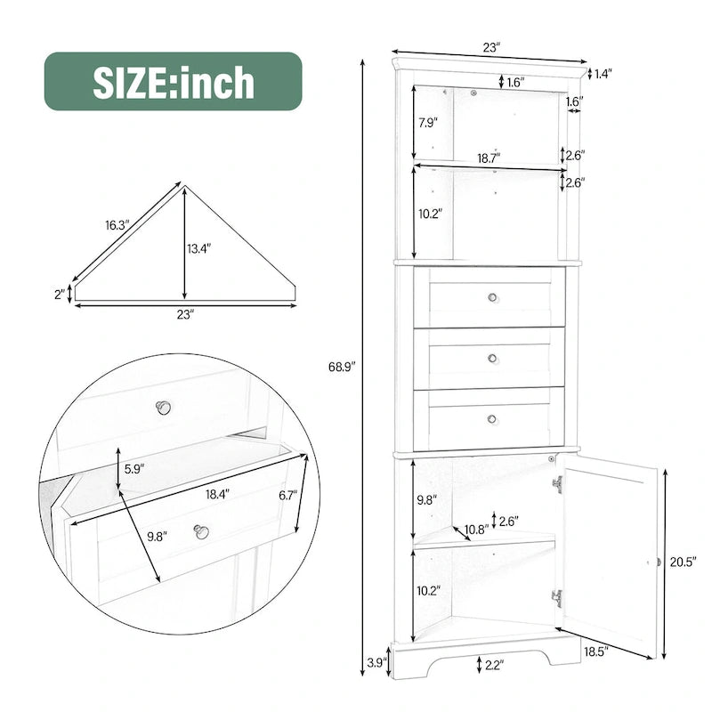 Meuble haut d'angle triangulaire pour salle de bain