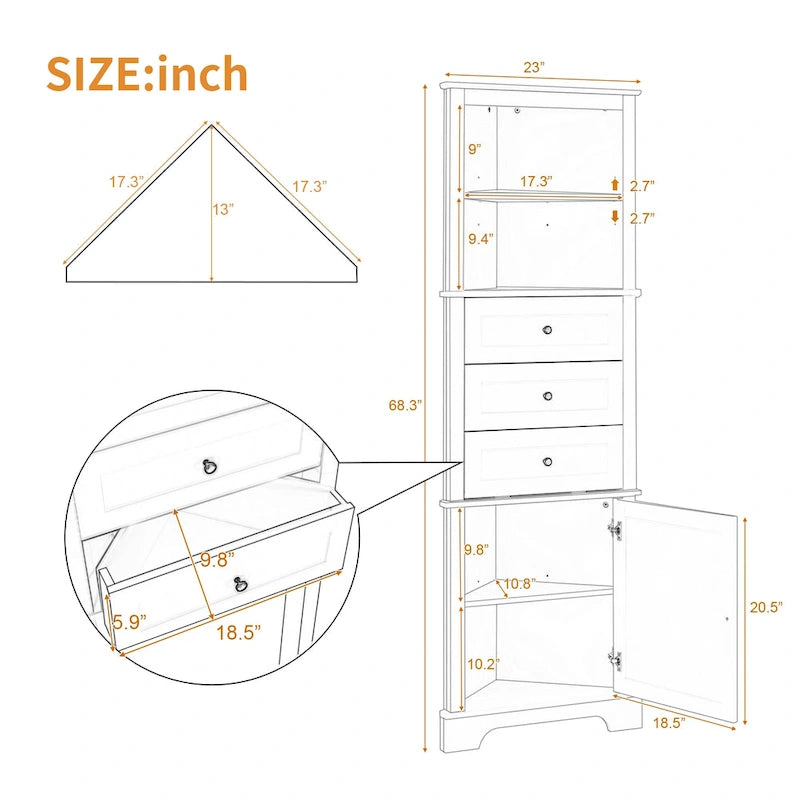 Meuble haut d'angle triangulaire pour salle de bain