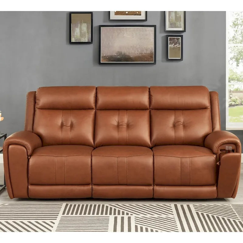 Electric reclining leather sofa