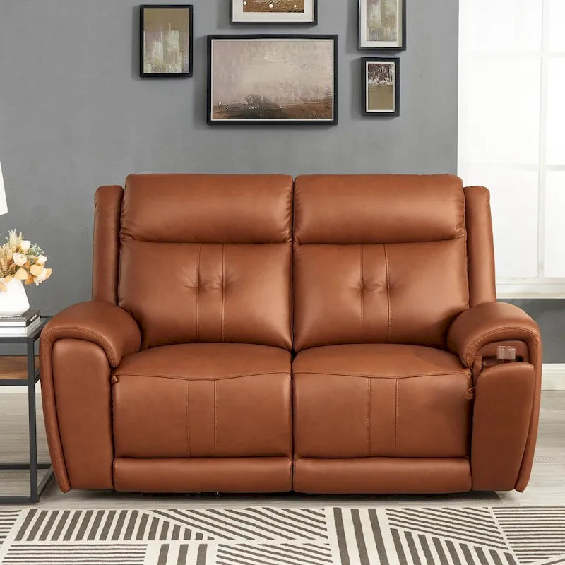 Electric reclining leather sofa