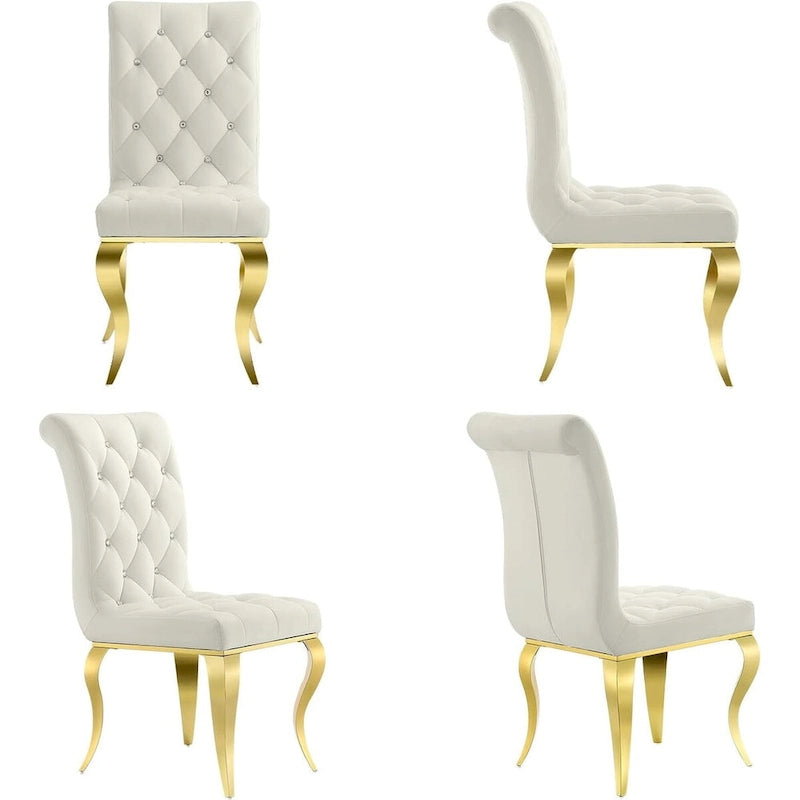 Chaise de salle à manger de luxe en velours blanc