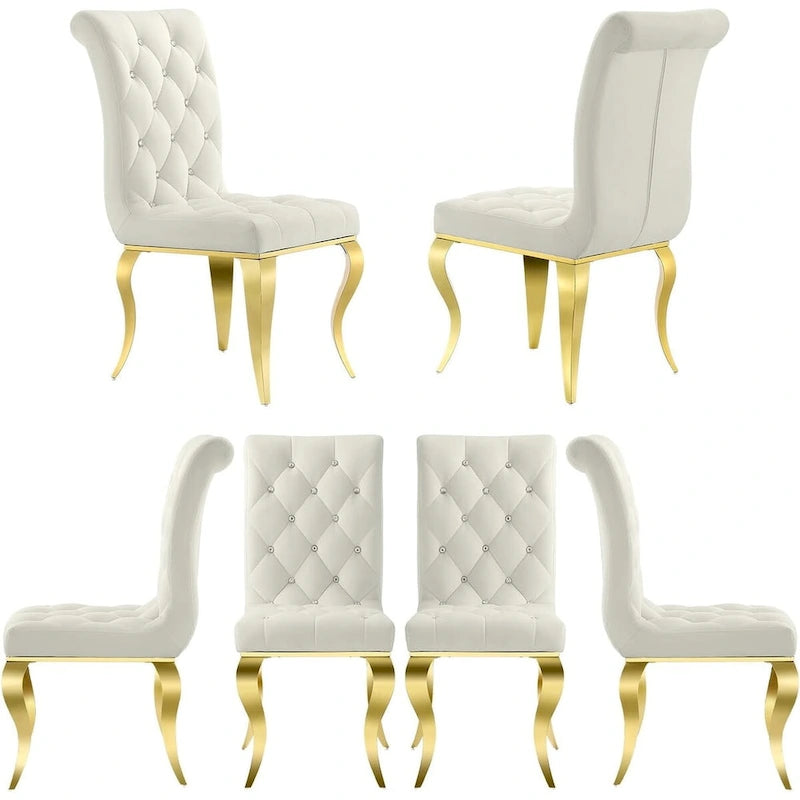 Chaise de salle à manger de luxe en velours blanc