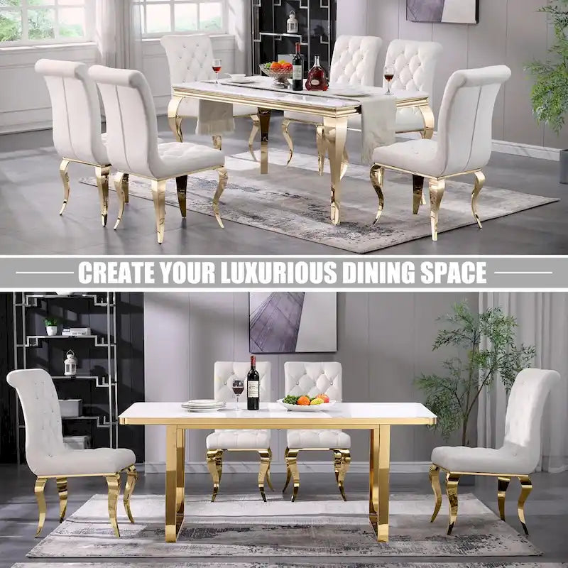 Chaise de salle à manger de luxe en velours blanc
