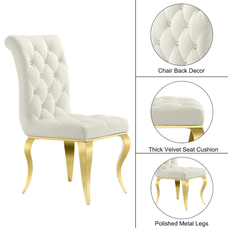 Chaise de salle à manger de luxe en velours blanc