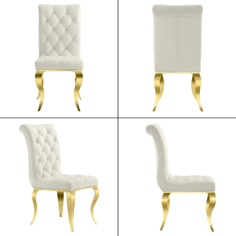 Chaise de salle à manger de luxe en velours blanc