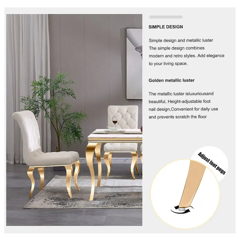 Chaise de salle à manger de luxe en velours blanc