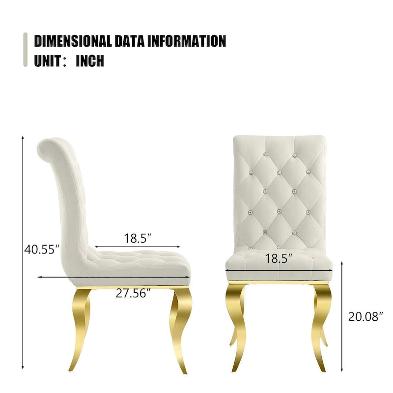 Chaise de salle à manger de luxe en velours blanc