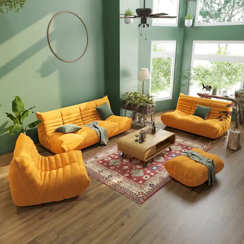 Canapé en velours, pouf géant