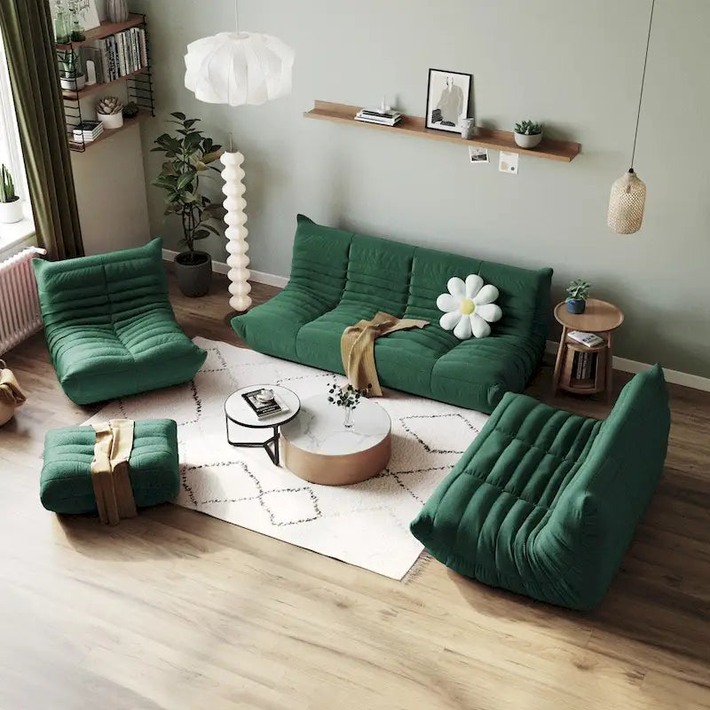 Canapé en velours, pouf géant