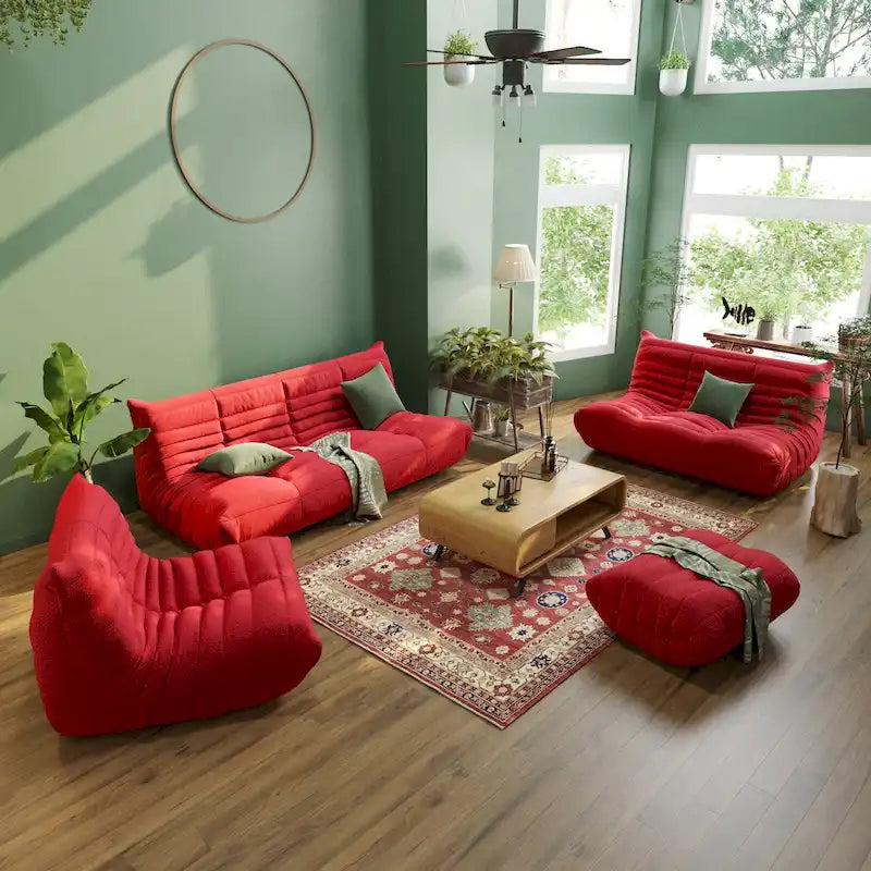 Canapé en velours, pouf géant