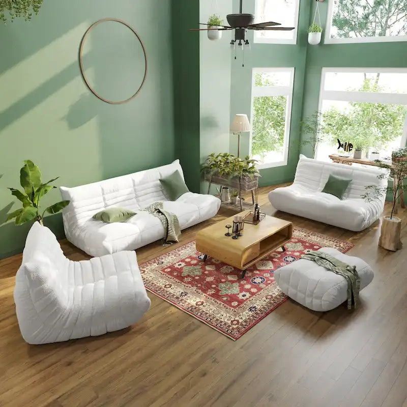 Canapé en velours, pouf géant