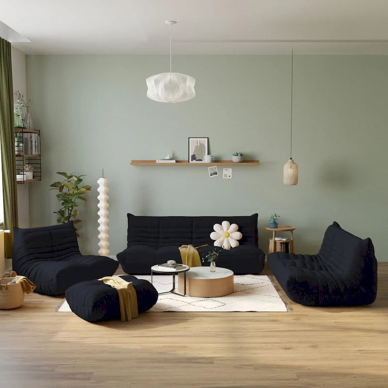 Canapé en velours, pouf géant