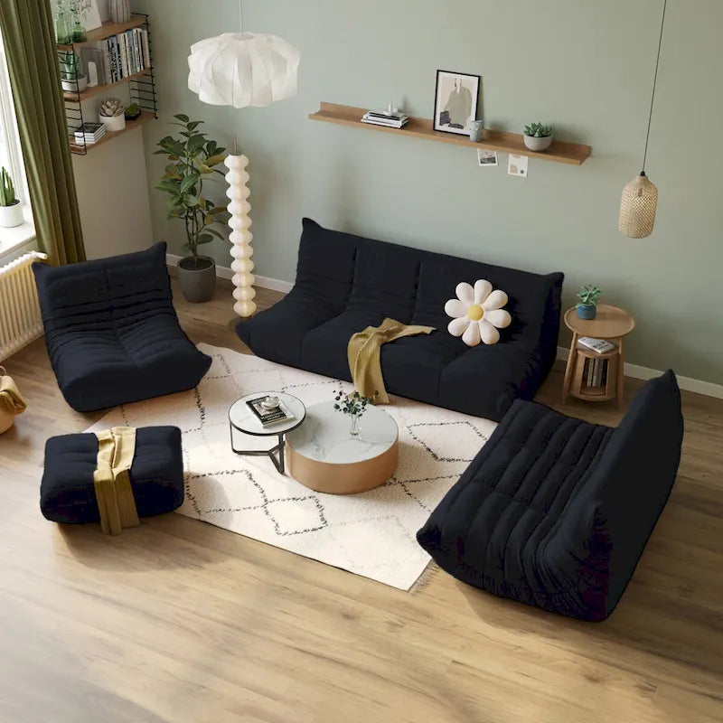 Canapé en velours, pouf géant