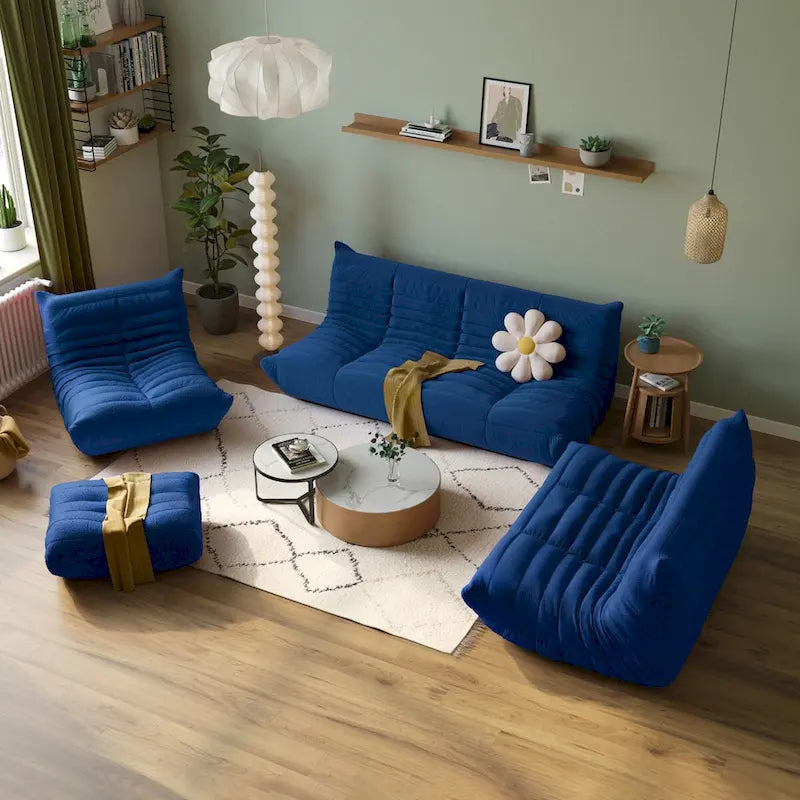 Canapé en velours, pouf géant