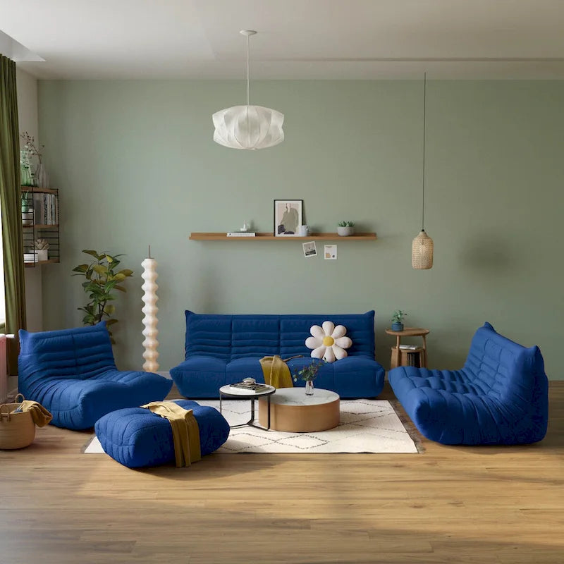 Canapé en velours, pouf géant