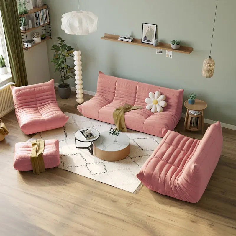 Canapé en velours, pouf géant